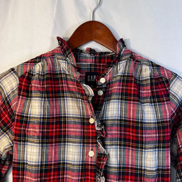 GAP Christmas Plaid Drop Waist Ruffled Trim Dress GIRLS XSP Flannel Cotton - Picture 3 of 10